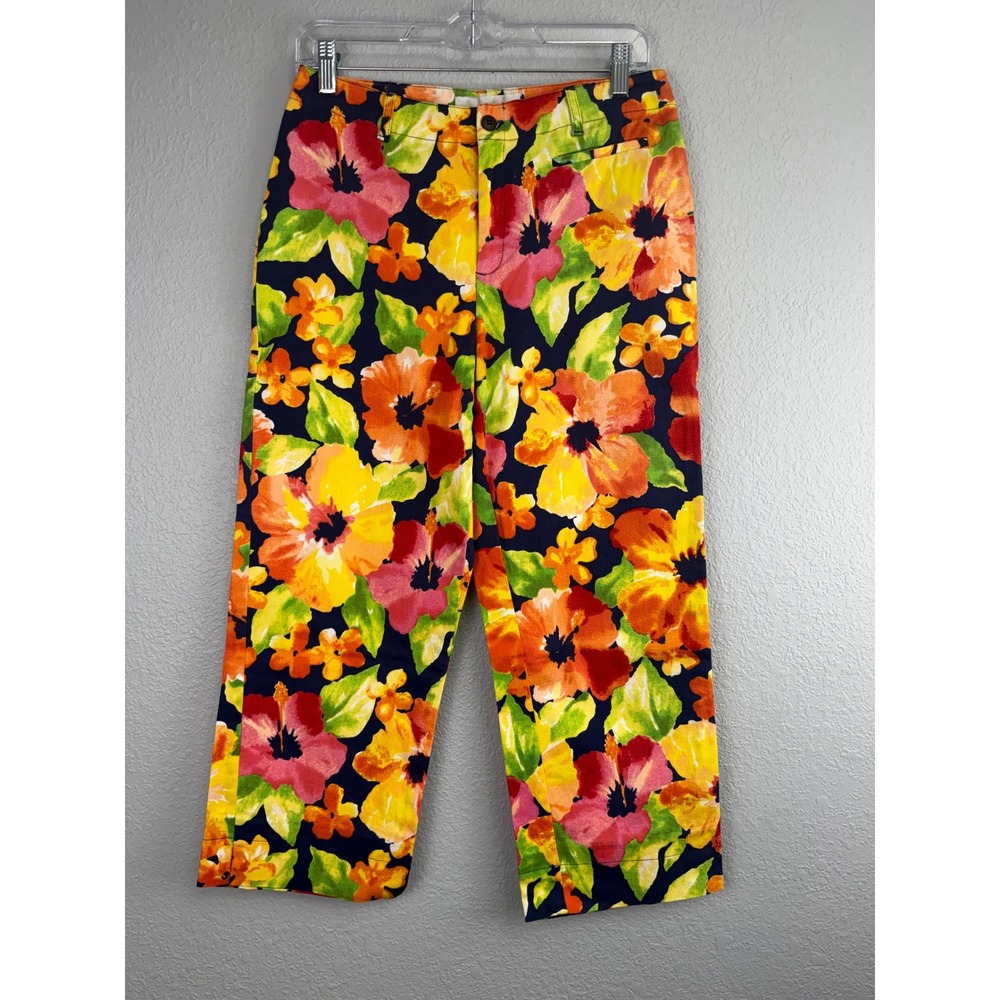Evan Picone Womens Size 8 Pants Floral Tropical Hibiscus Cropped Stretch